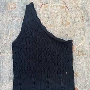 Zara Black One-Shoulder Knit Tank Top